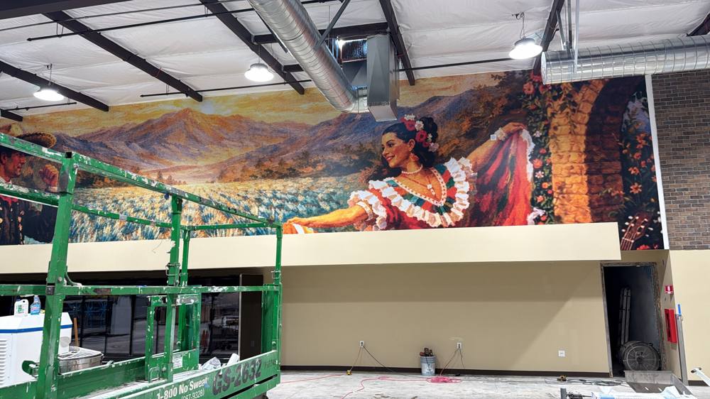 Large-format interior mural, Stockton market